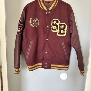 Abercrombie & Fitch Maroon and Brown Varsity Jacket